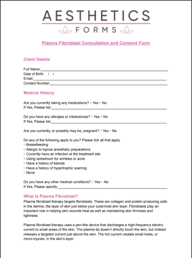 Plasma Fibroblast Consultation and Consent PDF