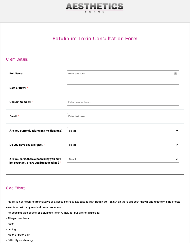 Botulinum Toxin Consultation Form