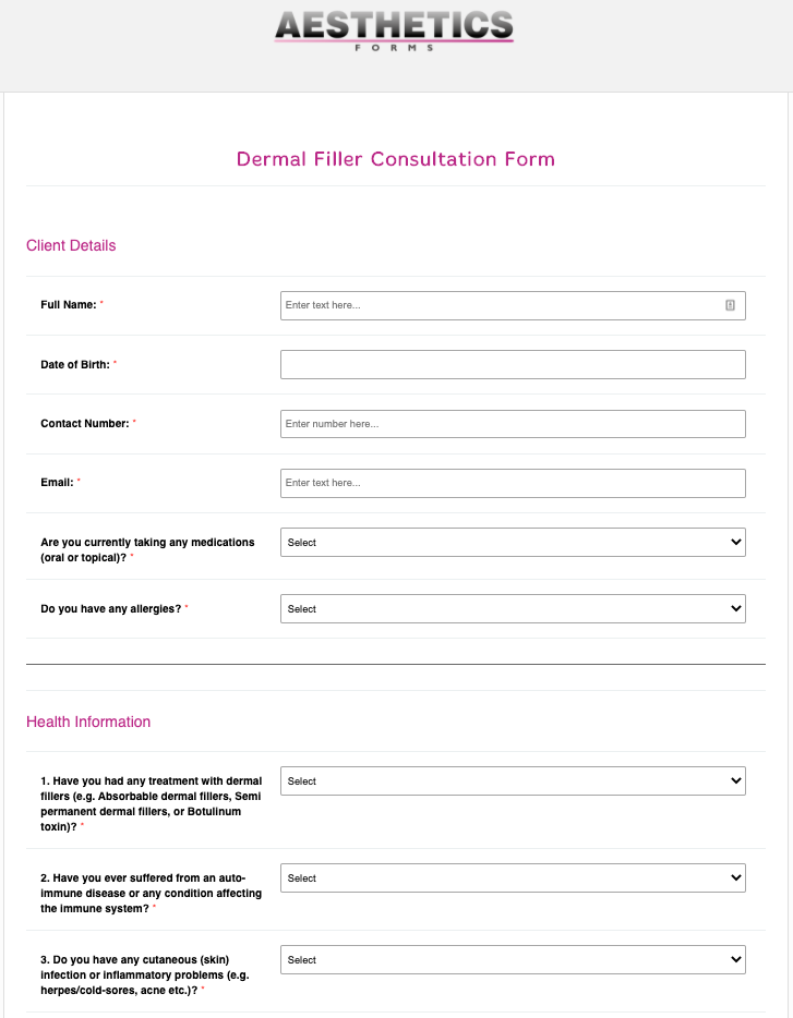 Dermal Filler Consultation Form