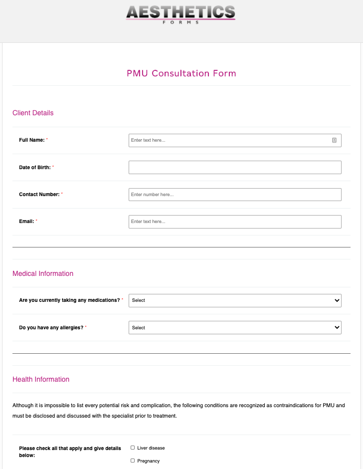 PMU Permanent Makeup Consultation Form