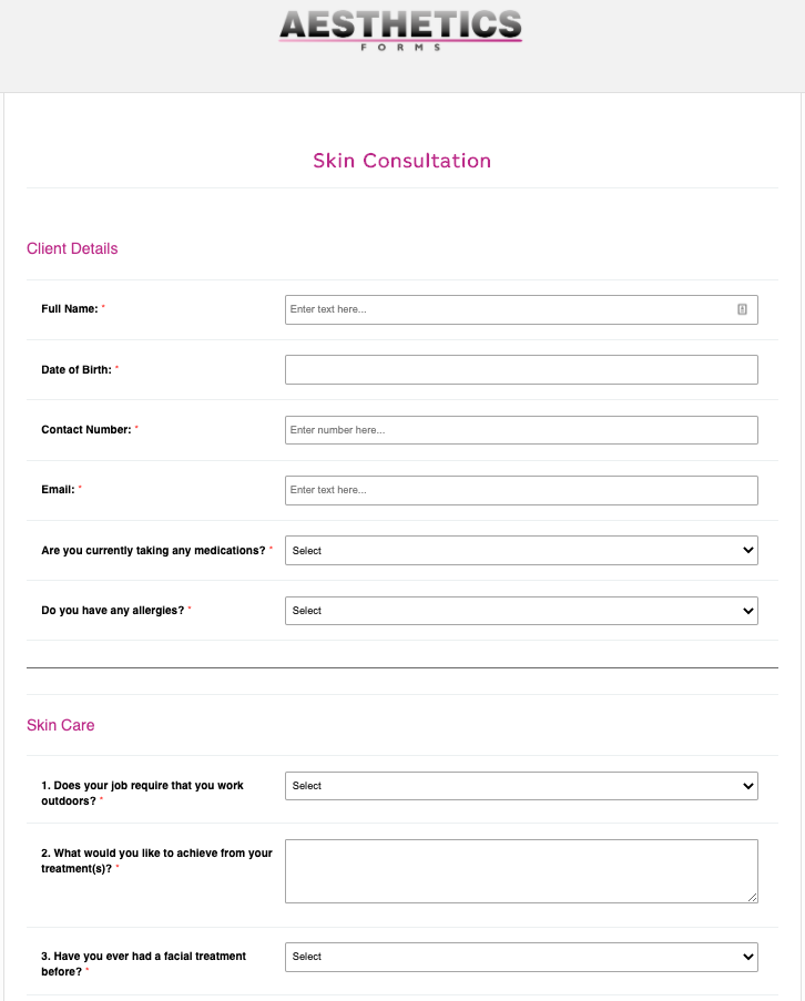 Skin Treatment Consultation Form