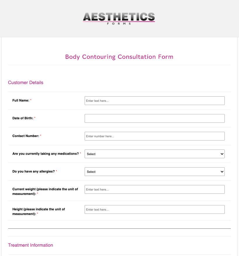 Body Contouring Consultation Form