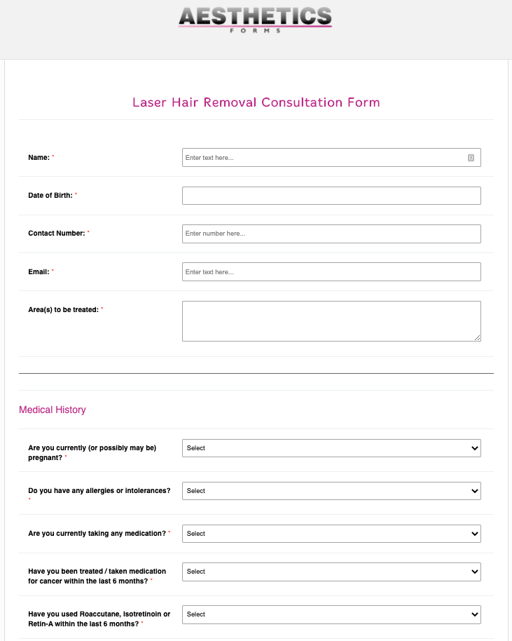 Laser Hair Removal Consultation Form
