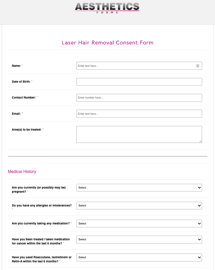 Laser Hair Removal Consent Form