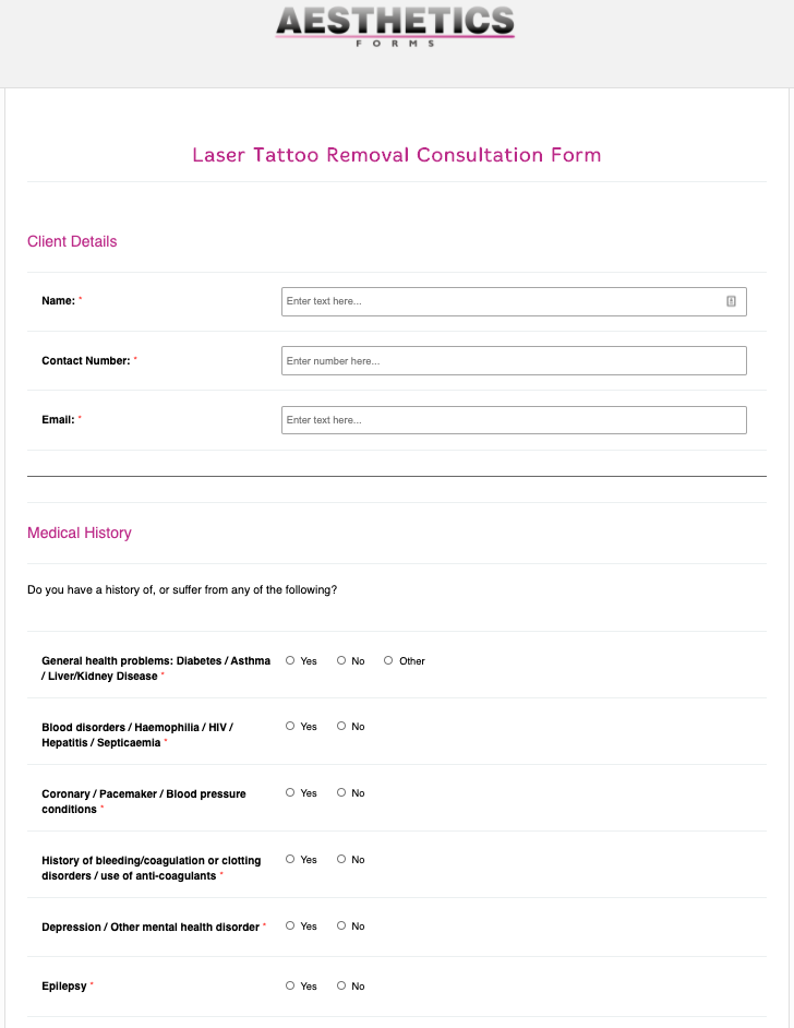 Laser Tattoo Removal Consultation Form