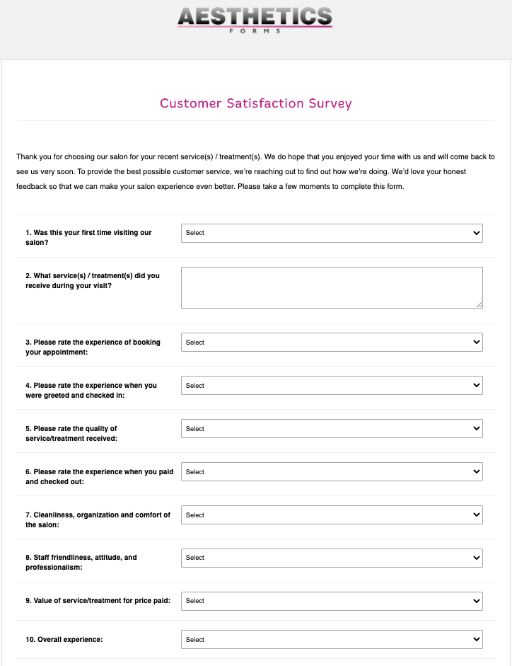 Customer Satisfaction Form