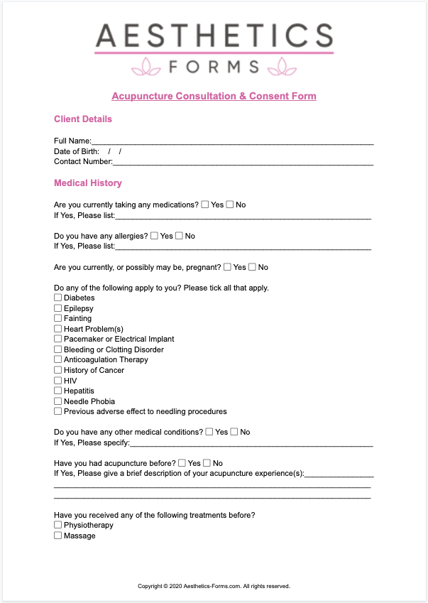 Acupuncture Consent Form