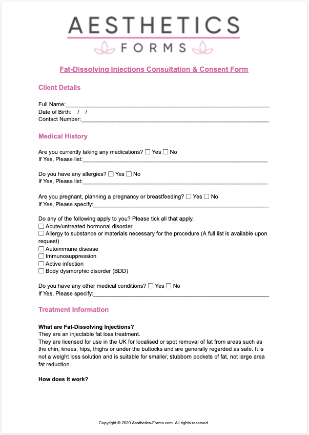 Fat-Dissolving Injections Consent Form