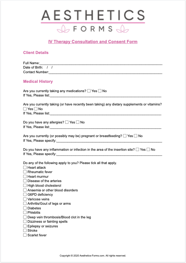 IV Therapy Consultation Form
