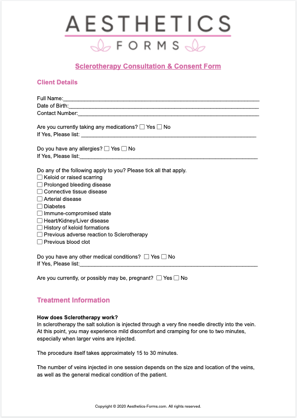Sclerotherapy Consent Form
