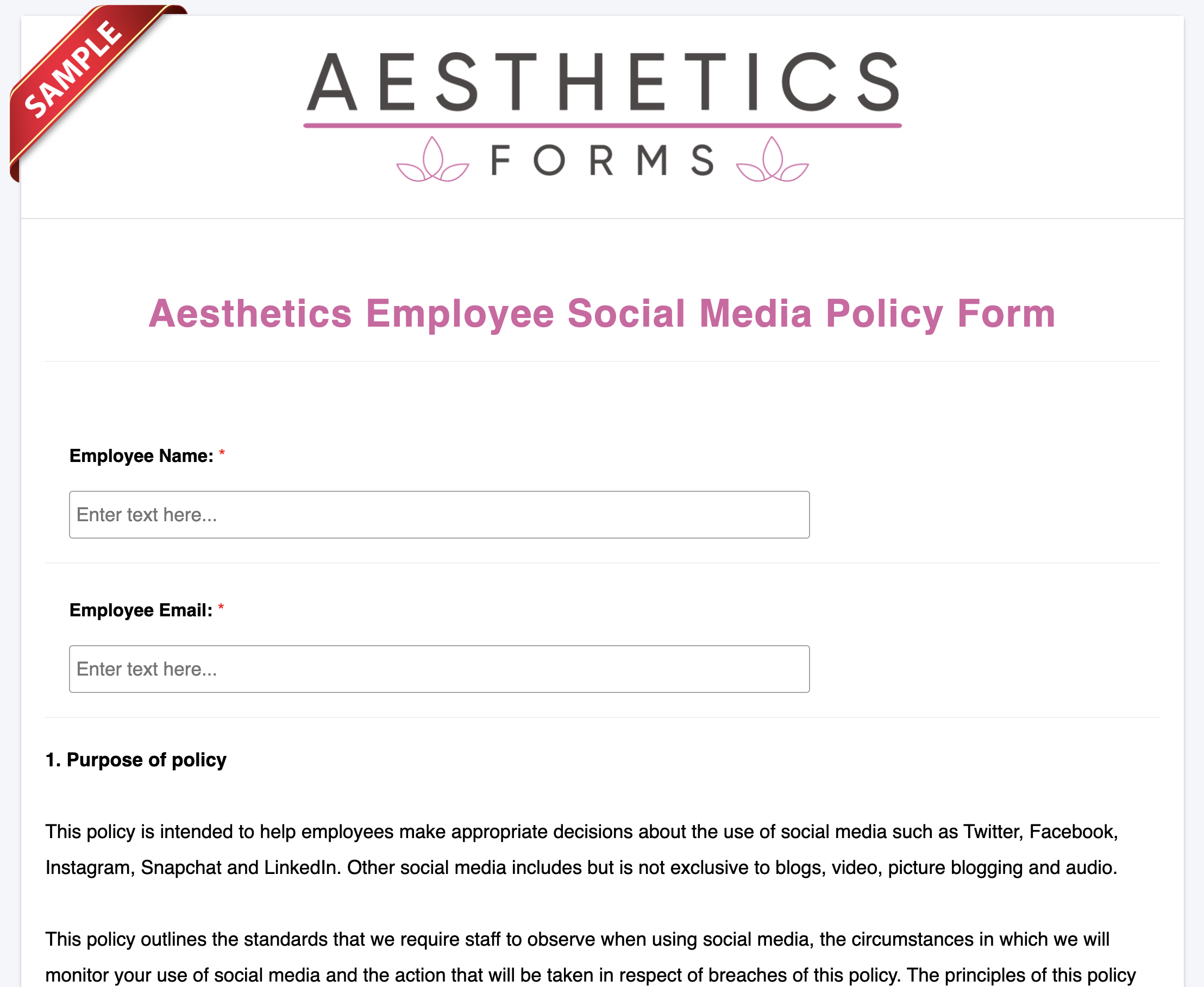 Employee Social Media Policy Form