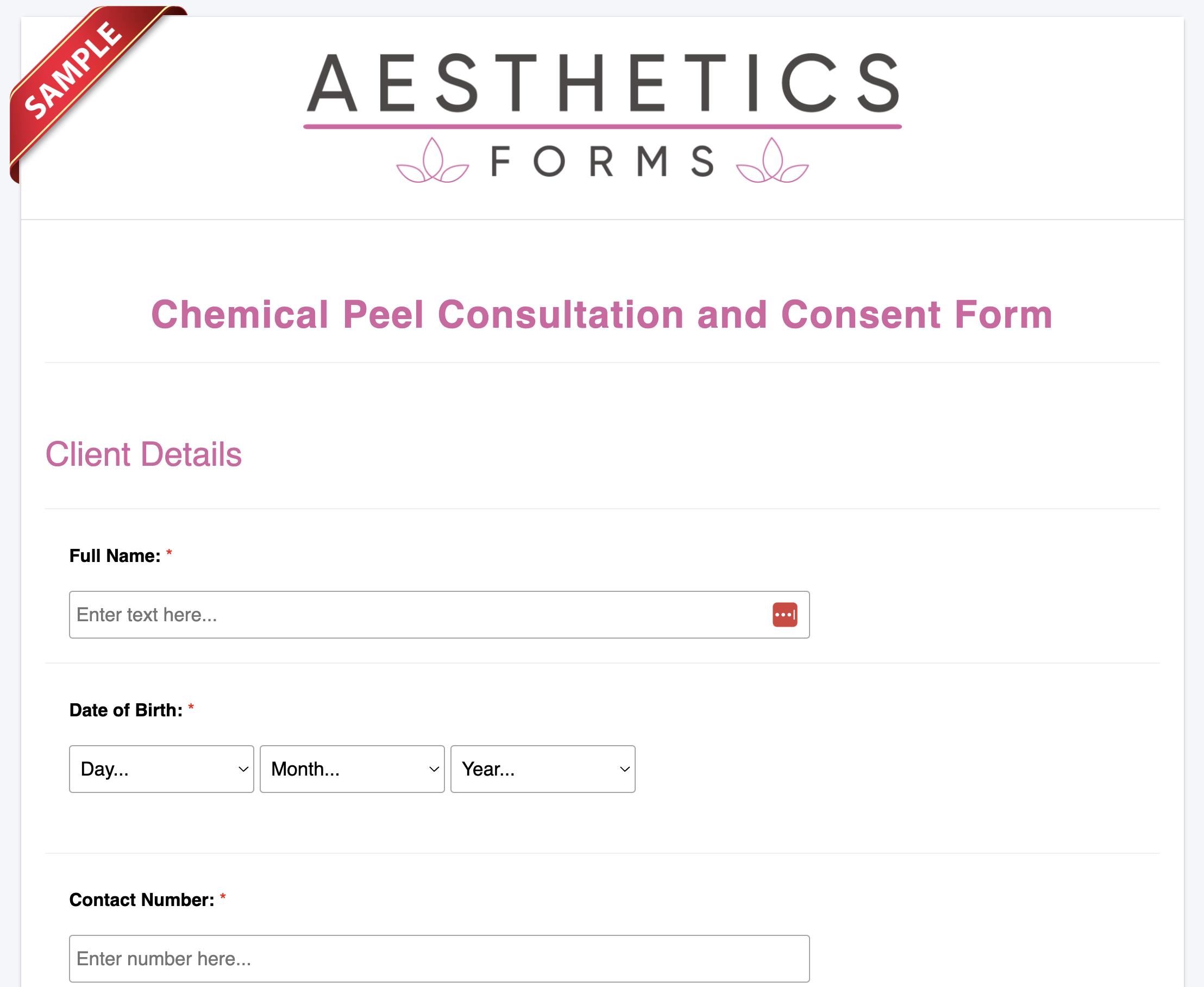 Chemical Peel Consent Form Template Aesthetics Forms