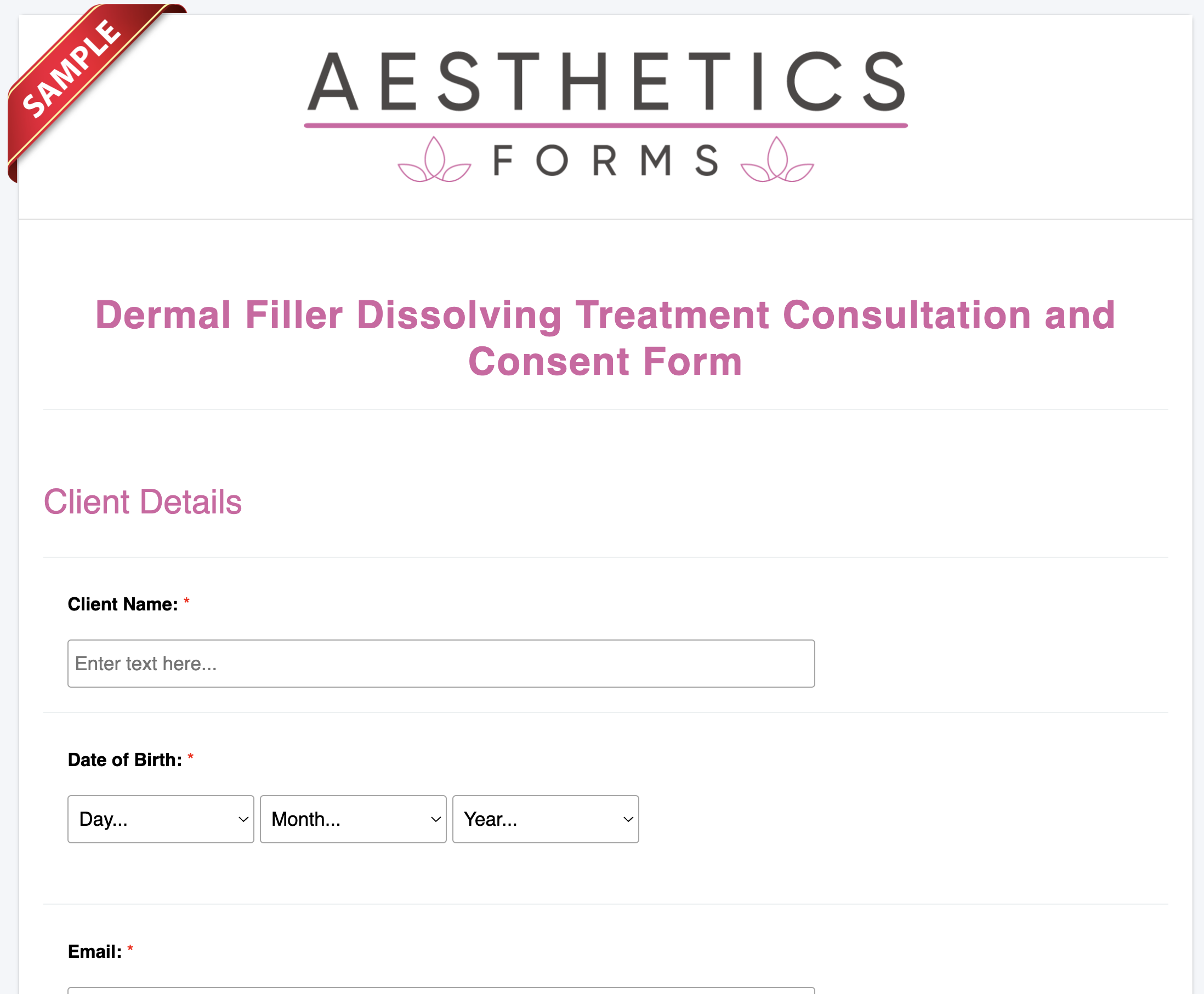 Dermal Filler Dissolving Treatment Consultation and Consent Form