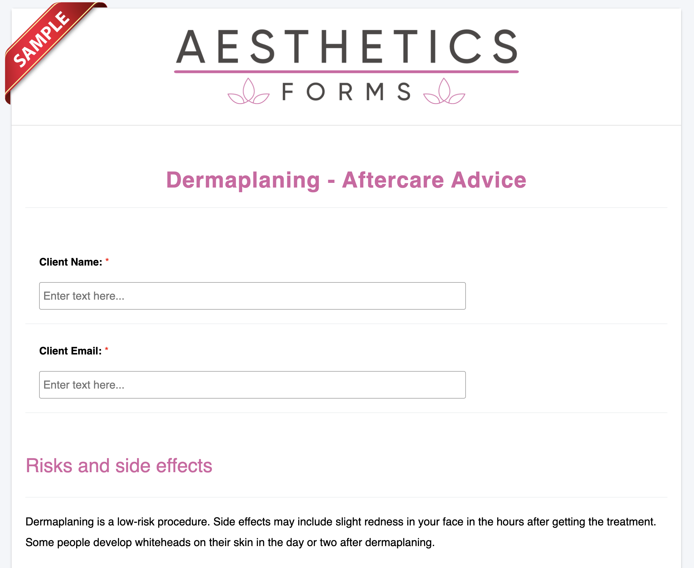 Dermaplaning Aftercare Form