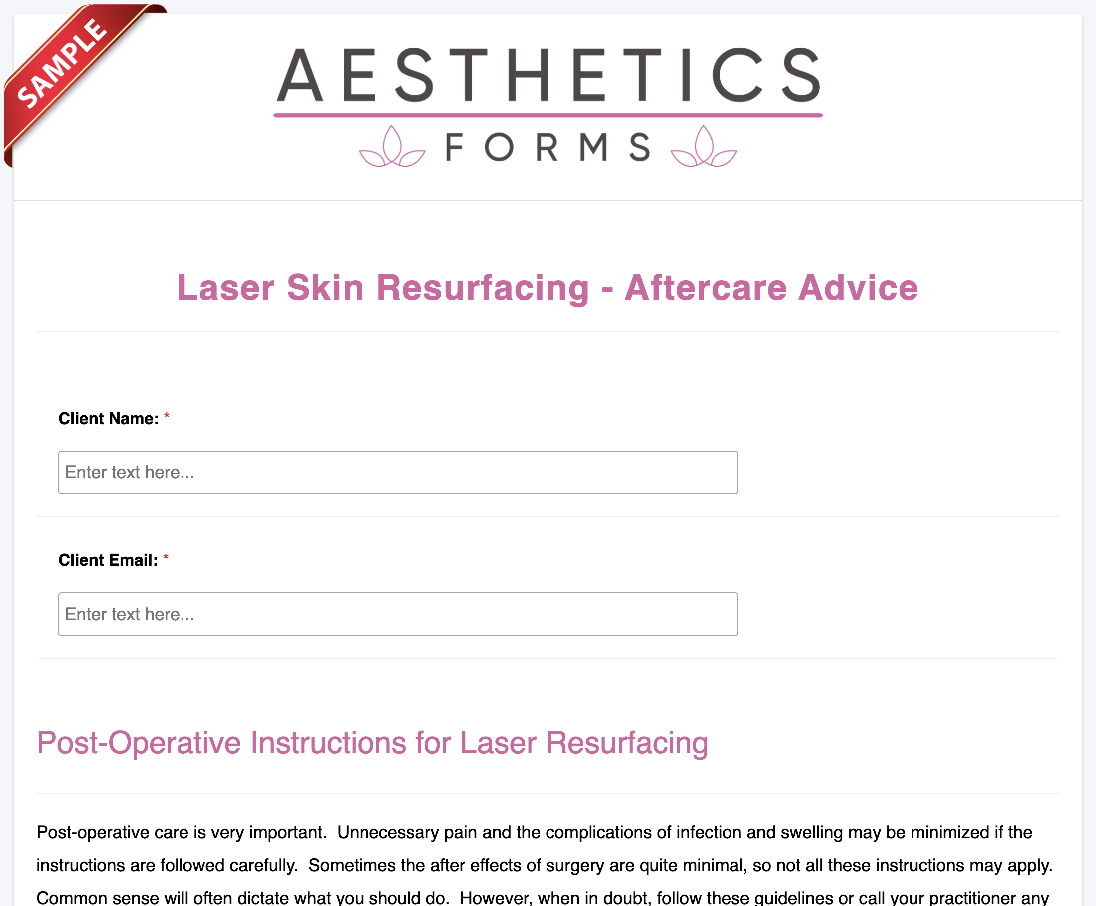 Laser Skin Resurfacing Aftercare Form