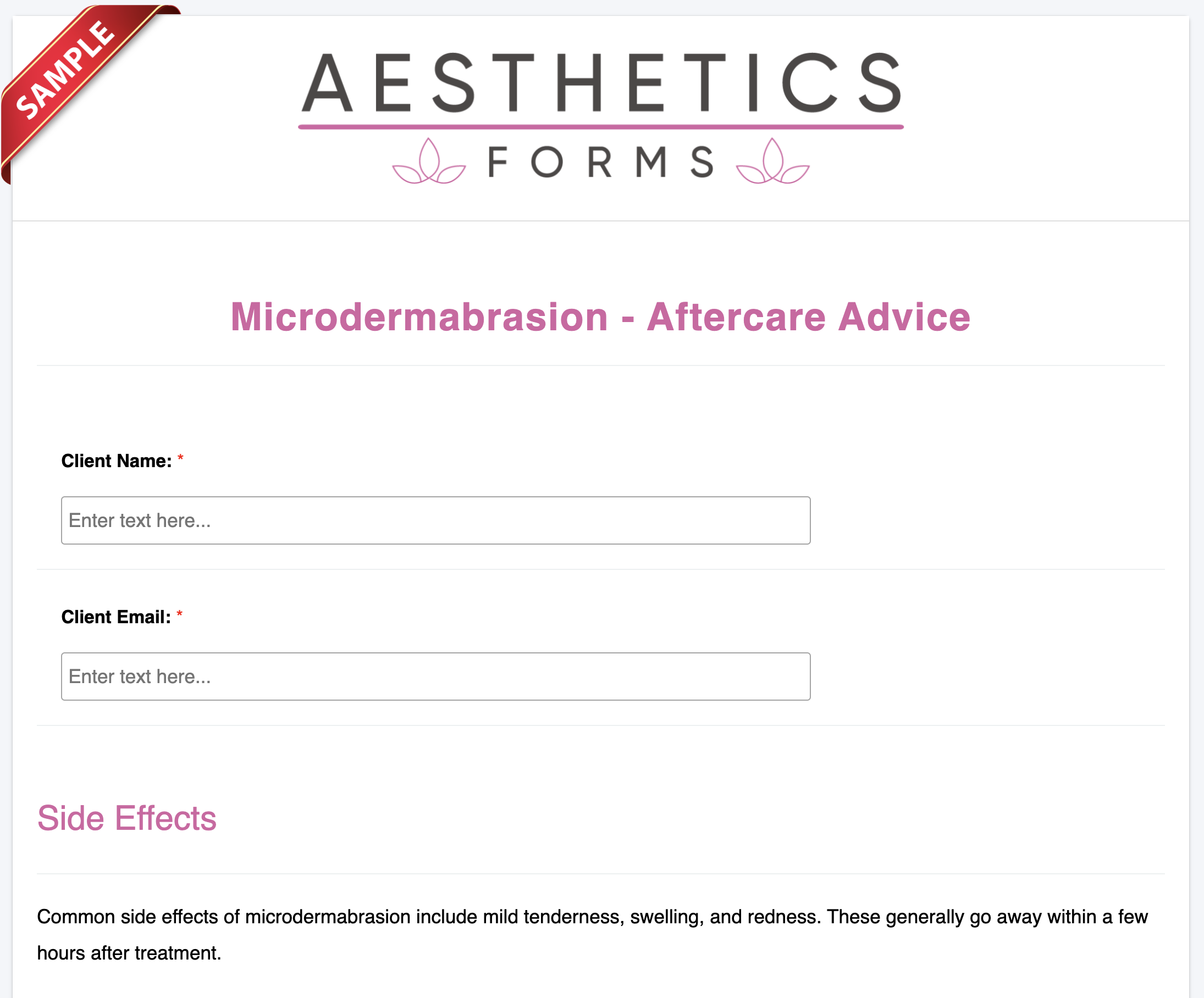 Microdermabrasion Aftercare Form