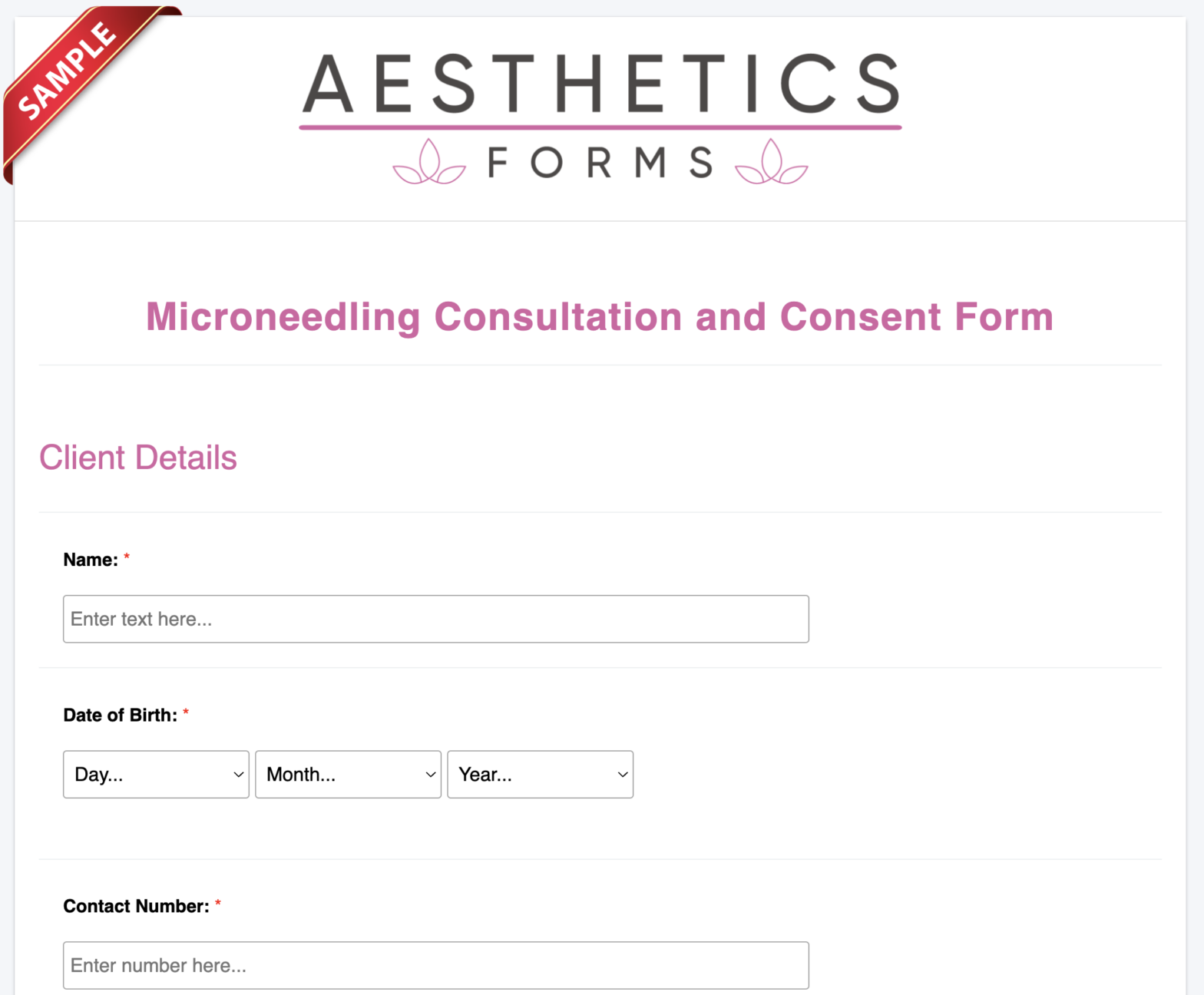 Micro Needling Consent Form Aesthetics Forms 8387