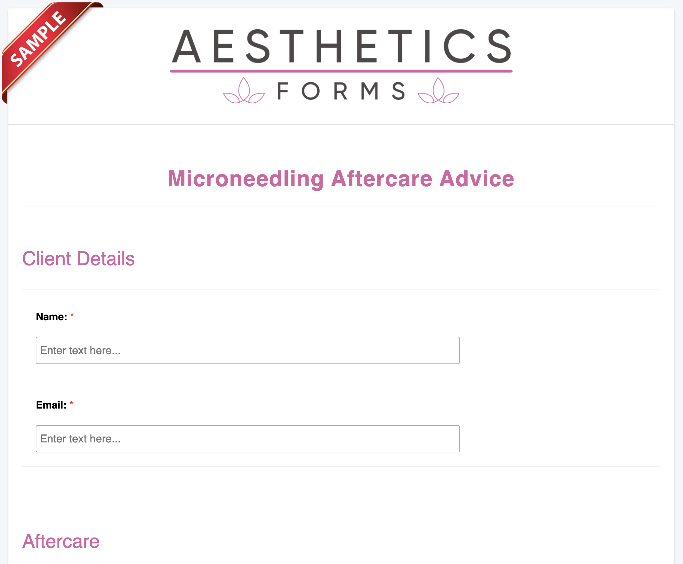 Microneedling Aftercare Form
