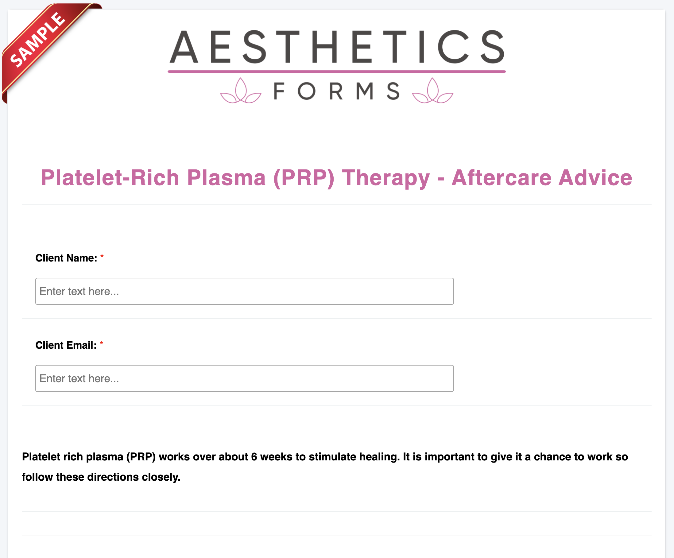PRP Aftercare Form