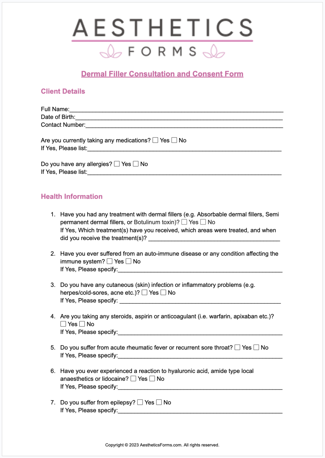 Buy Dermal Filler Consent Form Intake Form And Aftercare Form 75 Pack Porn Sex Picture 2169