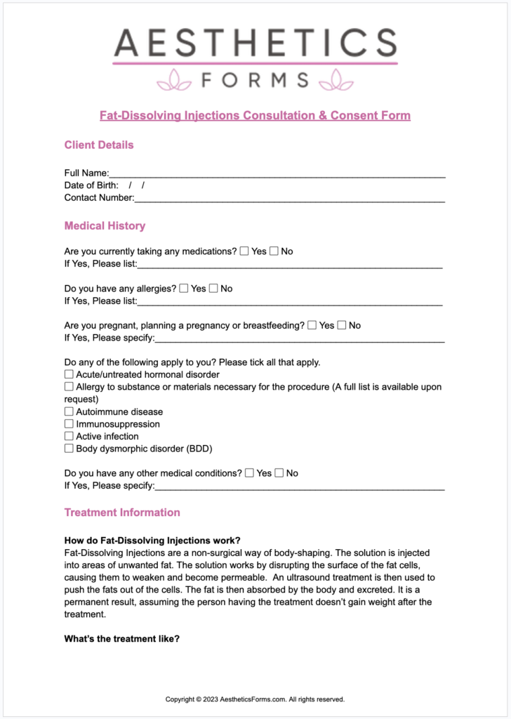 Fat-Dissolving Injections Consultation & Consent Form