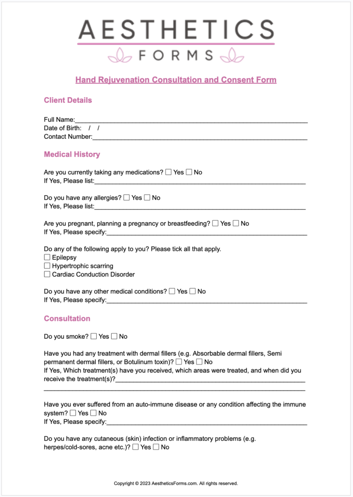 Hand Rejuvenation Consent PDF