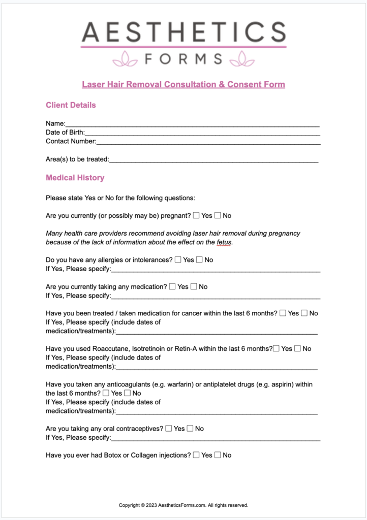 Laser Hair Removal Consent PDF
