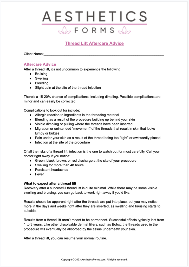 Thread Lift Aftercare PDF